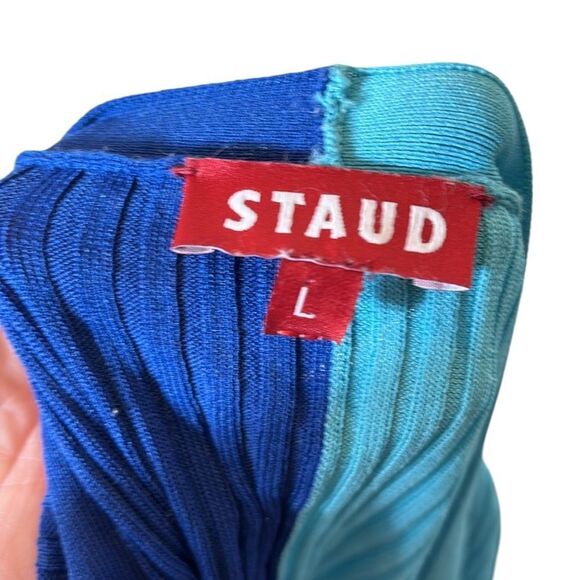 Staud wo cargo colorblock cardigan blues button front ribbed large FLAW - Picture 5 of 6